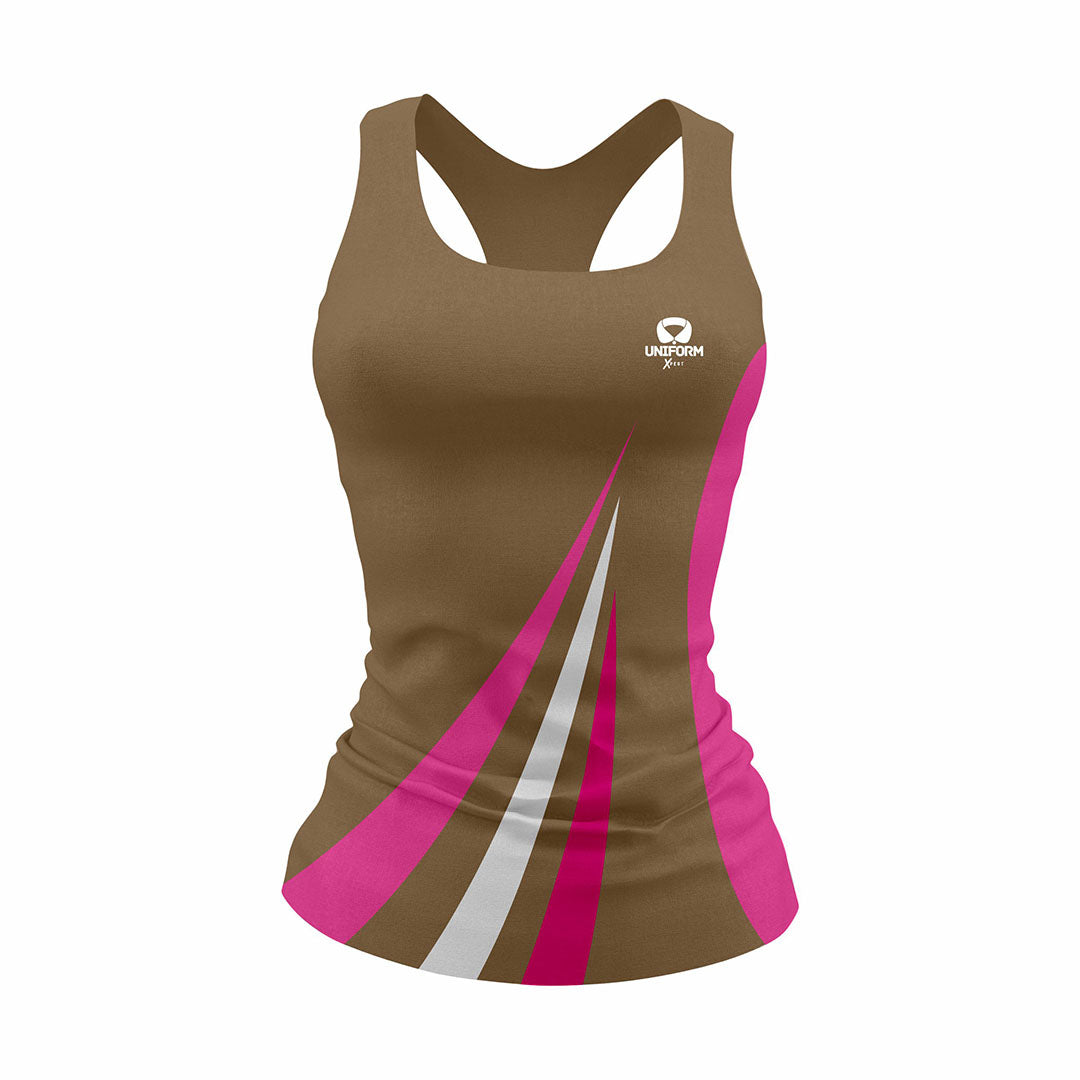Brown Women's Netball Uniform: Command attention on the court with our stylish brown netball uniform for women. This set features a breathable jersey and matching shorts, designed for agility and comfort during gameplay. Dominate the game in style with our premium set. Keywords: brown women's netball uniform, netball jersey, netball shorts