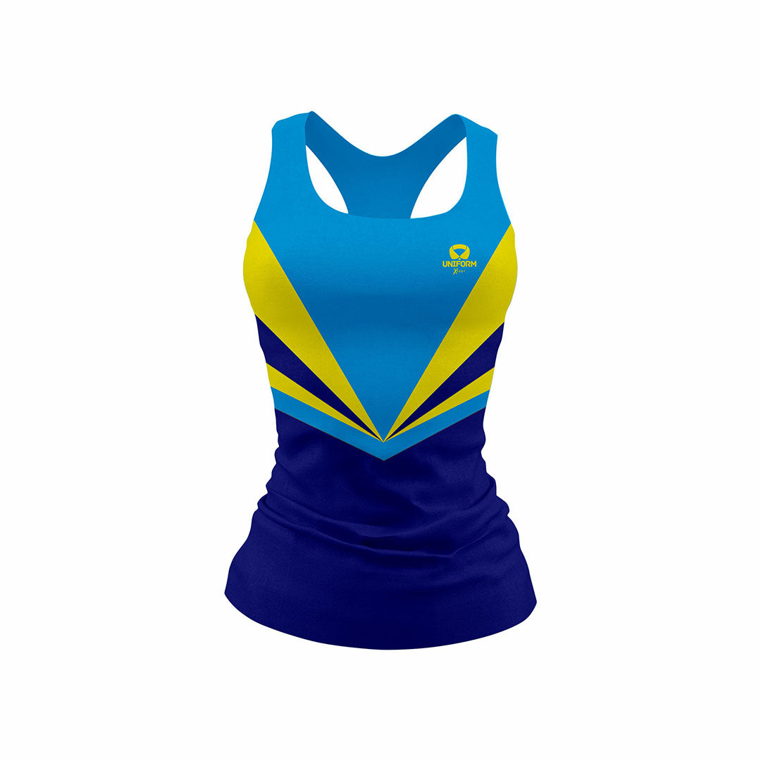 Blue Women's Netball Uniform: Our sleek blue netball uniform for women features a breathable jersey and matching shorts, designed for agility and comfort on the court. Elevate your game with confidence in our premium set. Keywords: blue women's netball uniform, netball jersey, netball shorts