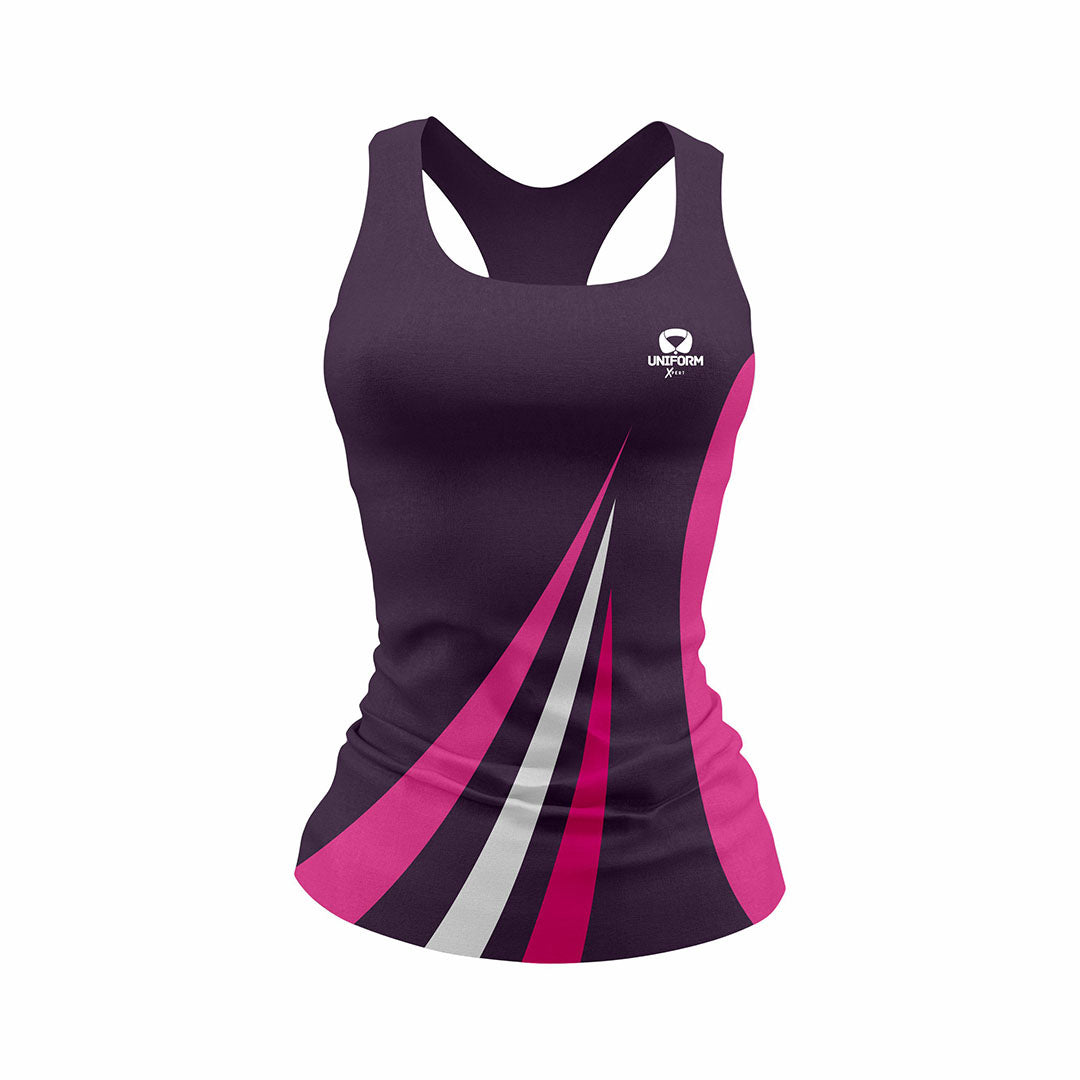 Purple Women's Netball Uniform: Make a statement on the court with our elegant purple netball uniform for women. This set includes a breathable jersey and matching shorts, designed for agility and comfort during gameplay. Play with confidence and style in our premium set. Keywords: purple women's netball uniform, netball jersey, netball shorts
