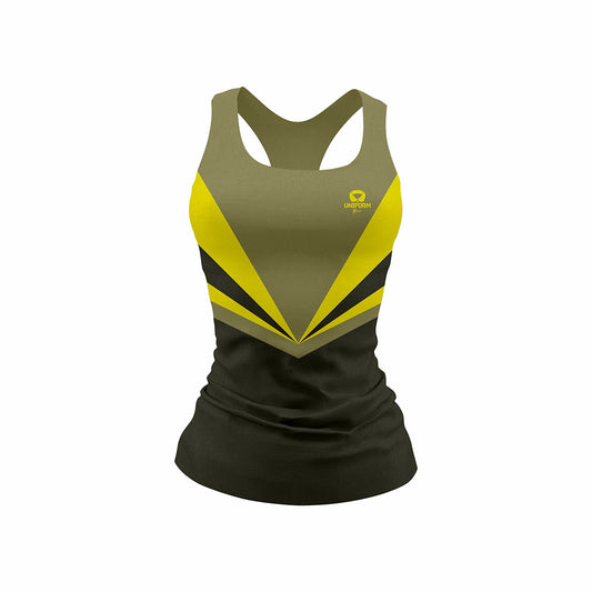This is a catalog of women's netball uniforms available in yellow. The uniform set includes a breathable jersey and matching shorts designed for agility and style on the court. Crafted for comfort and performance, it ensures optimal movement and durability throughout the game. Keywords: yellow women's netball uniform, netball jersey, netball shorts, women's sports uniform, netball outfit, netball apparel, court-ready attire