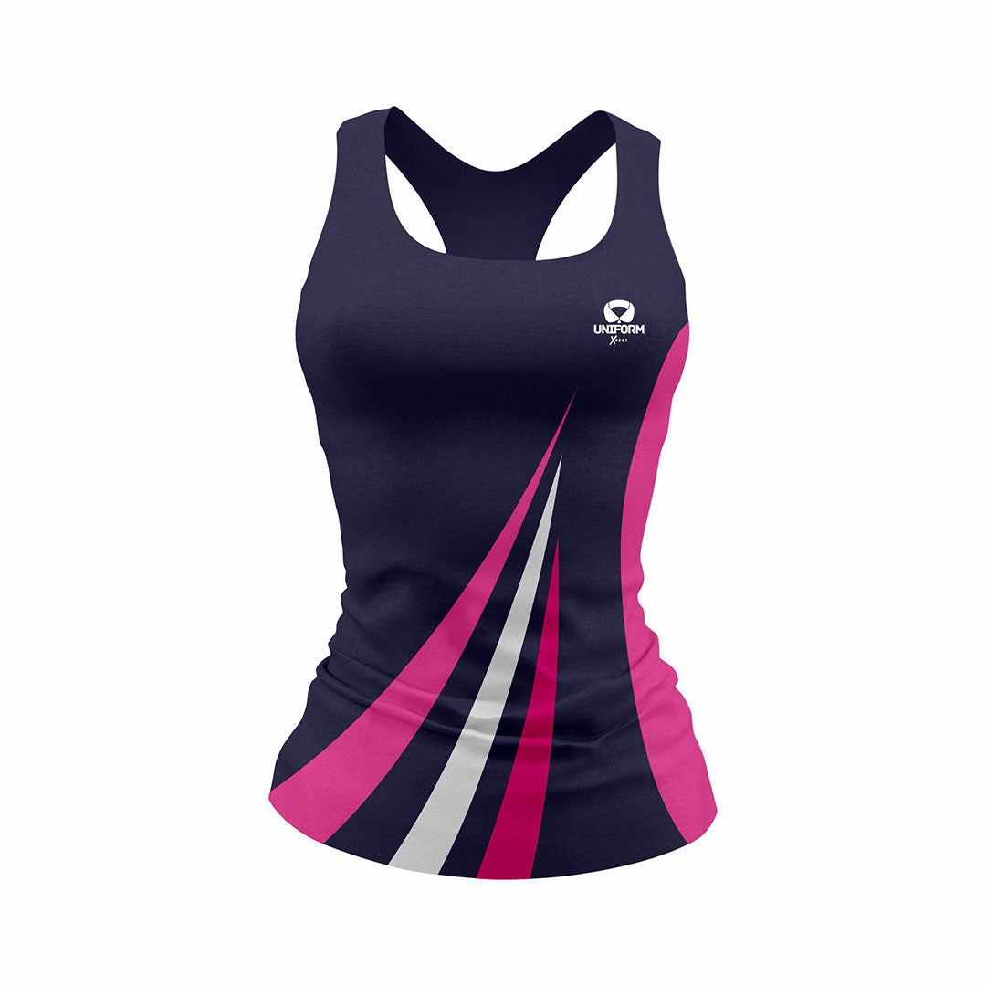 Dark Blue Women's Netball Uniform: Dominate the court in our sophisticated dark blue netball uniform for women. This set features a breathable jersey and matching shorts, designed for agility and comfort during gameplay. Play with confidence and style in our premium set. Keywords: dark blue women's netball uniform, netball jersey, netball shorts