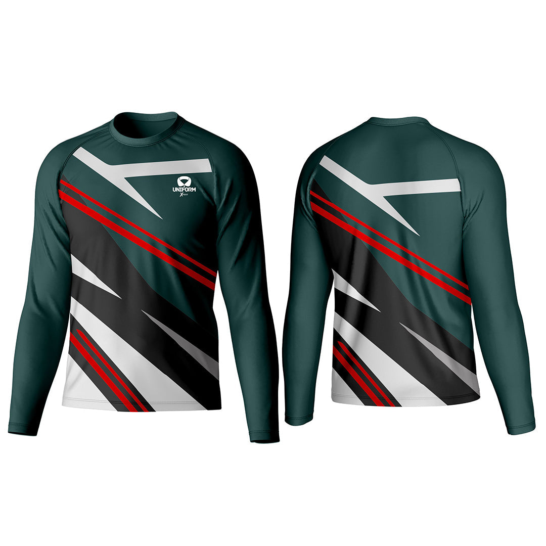 Uniform Xpert Custom Rash Guard, crafted from high-performance materials. Ideal for water sports and outdoor activities. Available in various colors and sizes, and can be customized for a perfect fit and unique style, offering protection, comfort, and durability.