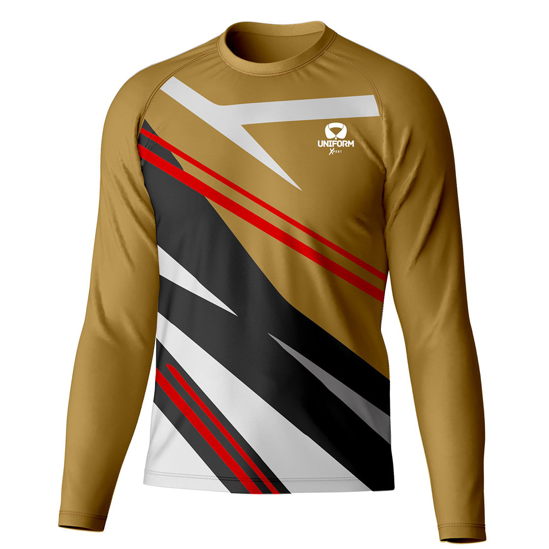 Uniform Xpert Custom Rash Guard, crafted from high-performance materials. Ideal for water sports and outdoor activities. Available in various colors and sizes, and can be customized for a perfect fit and unique style, offering protection, comfort, and durability.