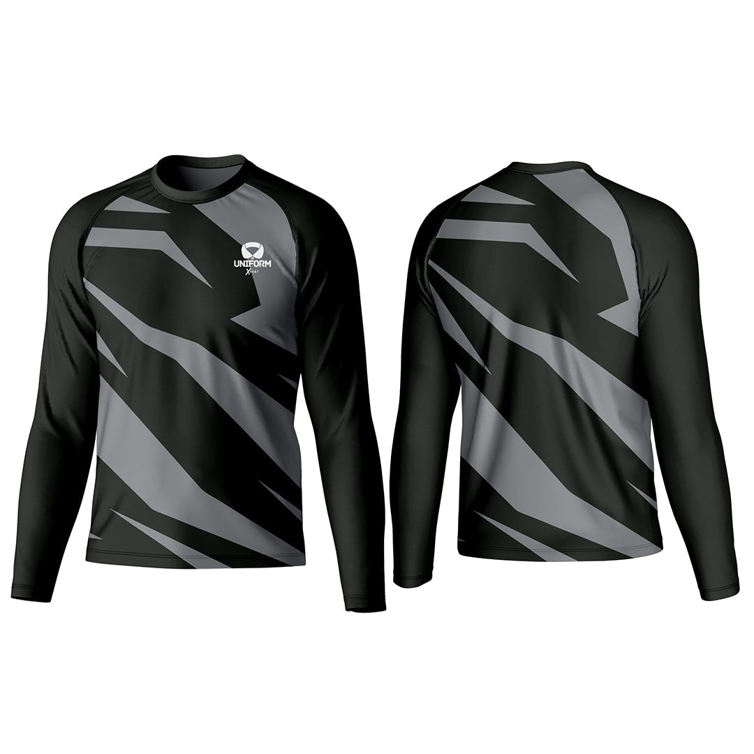 Uniform Xpert Custom Rash Guard, crafted from high-performance materials. Ideal for water sports and outdoor activities. Available in various colors and sizes, and can be customized for a perfect fit and unique style, offering protection, comfort, and durability.