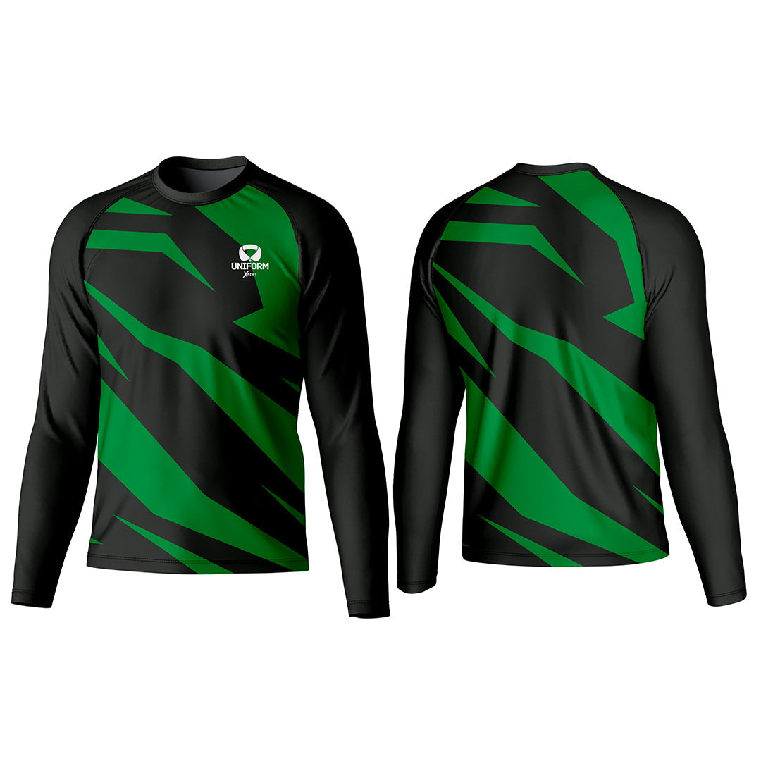 Uniform Xpert Custom Rash Guard, crafted from high-performance materials. Ideal for water sports and outdoor activities. Available in various colors and sizes, and can be customized for a perfect fit and unique style, offering protection, comfort, and durability.