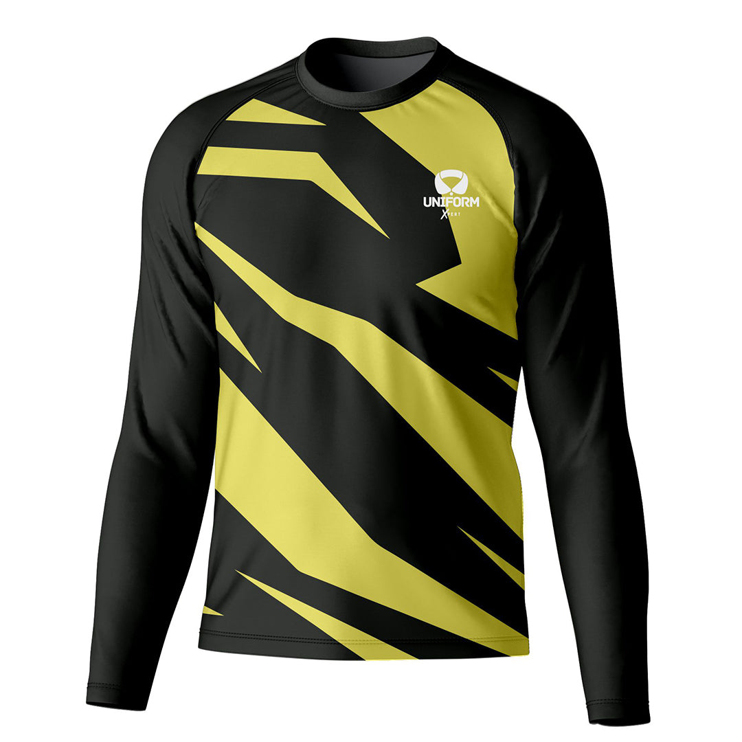 Uniform Xpert Custom Rash Guard, crafted from high-performance materials. Ideal for water sports and outdoor activities. Available in various colors and sizes, and can be customized for a perfect fit and unique style, offering protection, comfort, and durability.