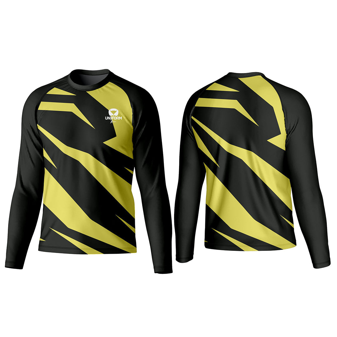 Uniform Xpert Custom Rash Guard, crafted from high-performance materials. Ideal for water sports and outdoor activities. Available in various colors and sizes, and can be customized for a perfect fit and unique style, offering protection, comfort, and durability.