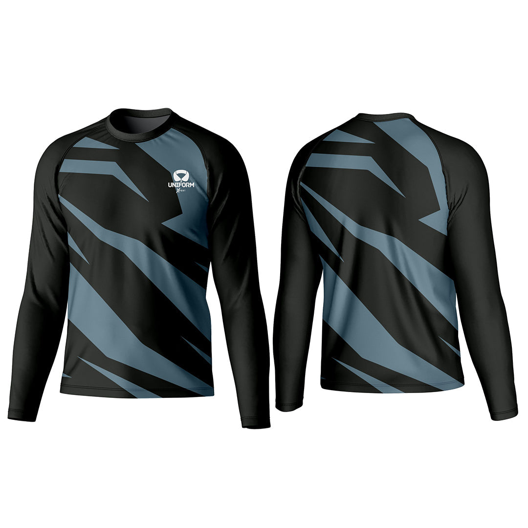 Uniform Xpert Custom Rash Guard, crafted from high-performance materials. Ideal for water sports and outdoor activities. Available in various colors and sizes, and can be customized for a perfect fit and unique style, offering protection, comfort, and durability.