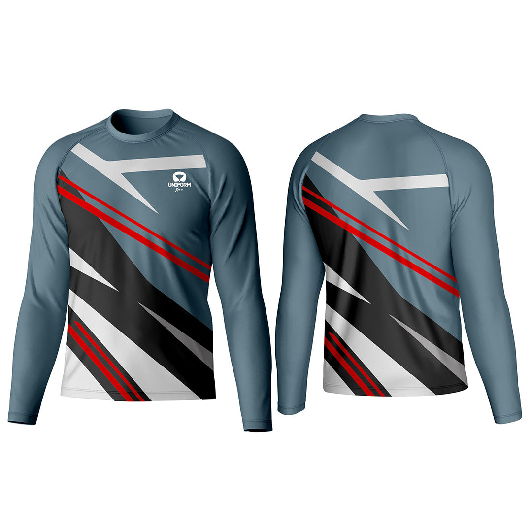 Uniform Xpert Custom Rash Guard, crafted from high-performance materials. Ideal for water sports and outdoor activities. Available in various colors and sizes, and can be customized for a perfect fit and unique style, offering protection, comfort, and durability.