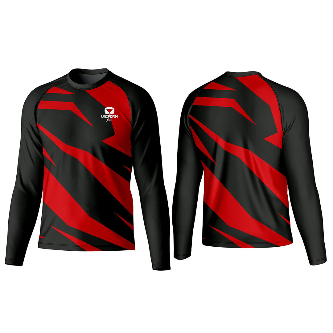 Uniform Xpert Custom Rash Guard, crafted from high-performance materials. Ideal for water sports and outdoor activities. Available in various colors and sizes, and can be customized for a perfect fit and unique style, offering protection, comfort, and durability.