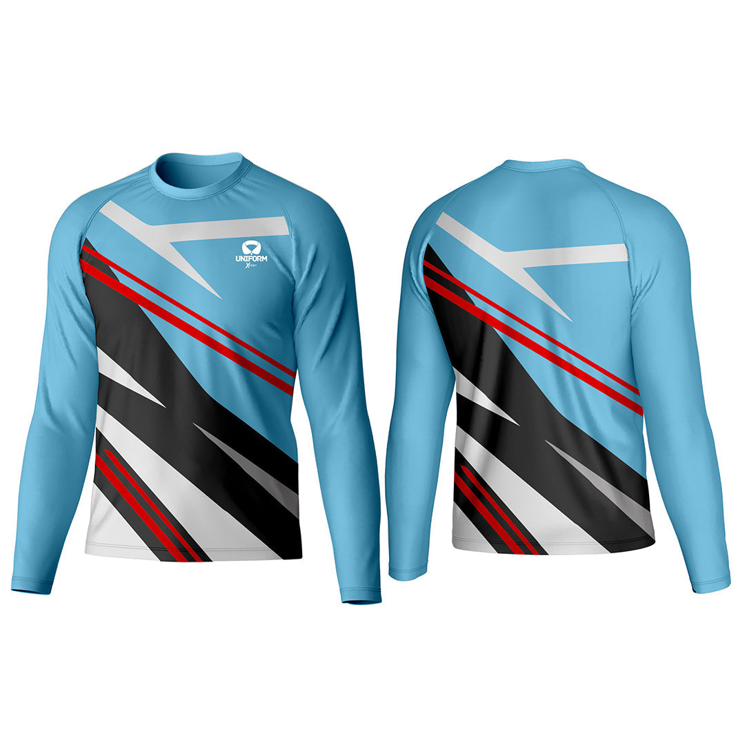 Uniform Xpert Custom Rash Guard, crafted from high-performance materials. Ideal for water sports and outdoor activities. Available in various colors and sizes, and can be customized for a perfect fit and unique style, offering protection, comfort, and durability.