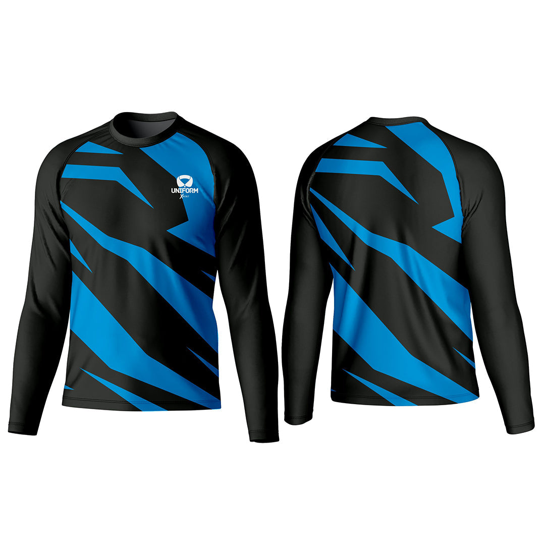 Uniform Xpert Custom Rash Guard, crafted from high-performance materials. Ideal for water sports and outdoor activities. Available in various colors and sizes, and can be customized for a perfect fit and unique style, offering protection, comfort, and durability.